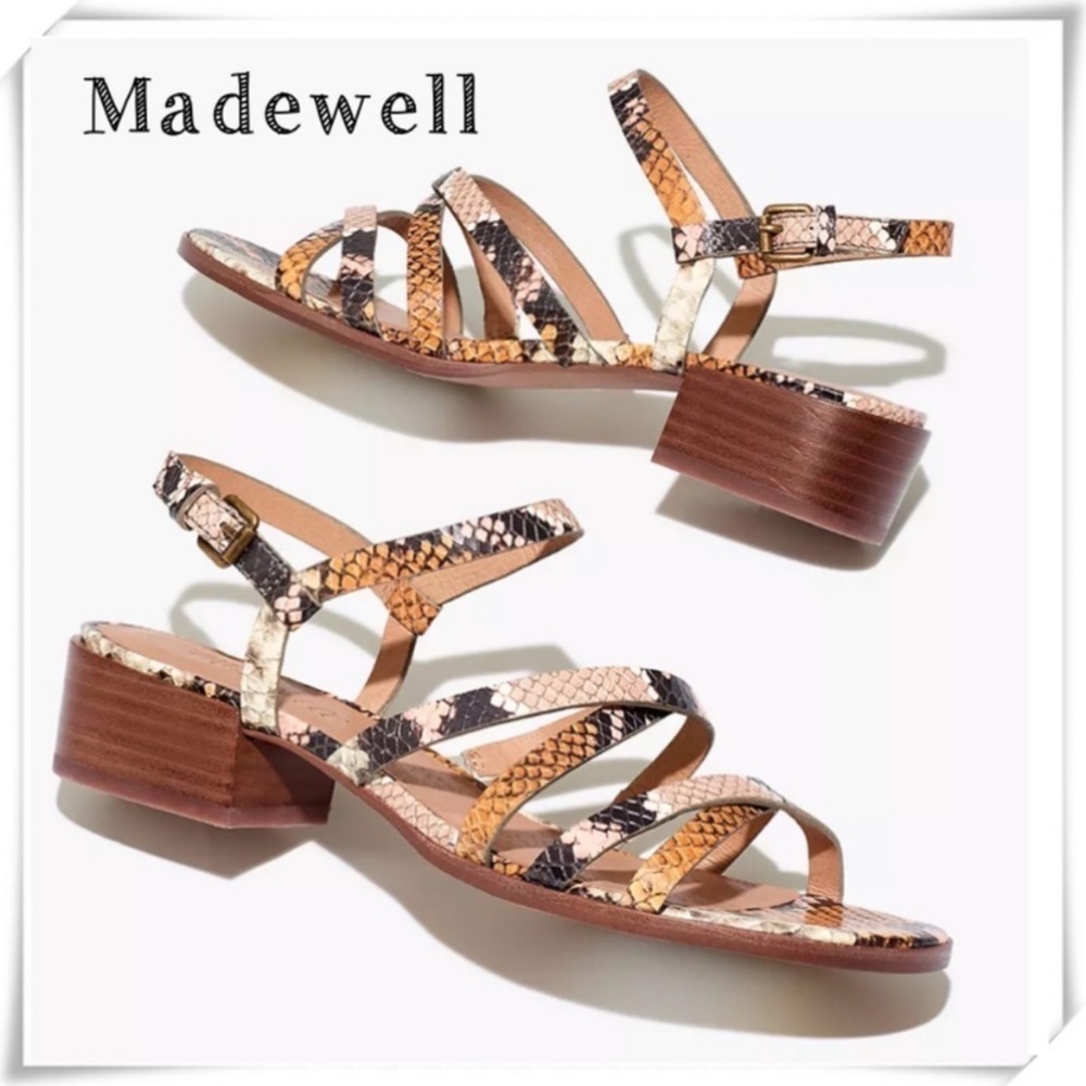 MADEWELL The Lori Sandal in Snake Embossed Leather Straps Sandal Size 7 #AH727